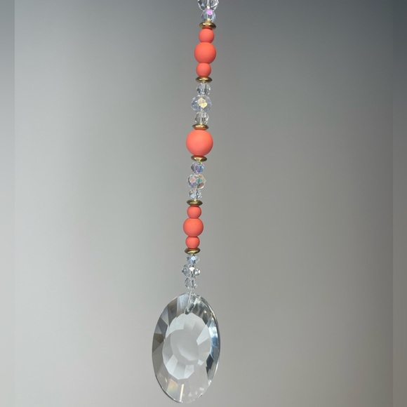 Orange with gold accents beaded suncatcher/ rear view mirror car hanging - Picture 6 of 7